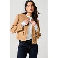 Tommy Hilfiger Cropped Wool Button Jacket - Brown