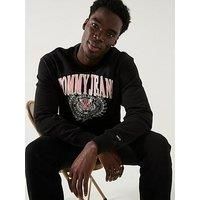 Tommy Jeans Relaxed Fit Embroidered Varsity Crest Crew Sweat - Black