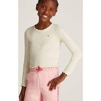 Tommy Hilfiger Girls Slub Knit Long Sleeve Top - Beige