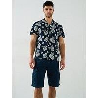 Tommy Jeans Regular Fit Floral Slub Short Sleeve Shirt - Navy