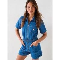 Tommy Jeans Short Sleeve Denim Playsuit - Blue