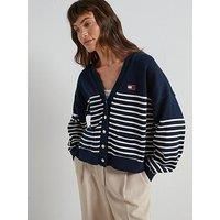 Tommy Jeans Striped Cable Knit Cardigan - Navy