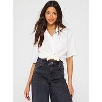 Tommy Jeans Womens Tjw CRP Linen Dw0dw20286 S/S Shirt, White (Ecru), L UK
