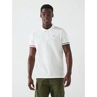 Tommy Jeans Men’s Short Sleeve Flag Cuff Slim Fit Polo Shirt, White (Ecru), XL