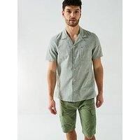 Tommy Jeans Linen Blend Camp Collar Short Sleeve Shirt - Green