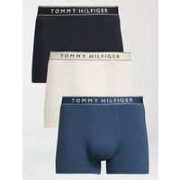 Tommy Hilfiger Men’s 3 Pack Trunks with Logo Waistband, Multicolor (Des Sky/Calico/Fssl Blue), L