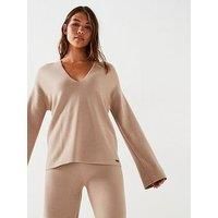 Calvin Klein Wool Blend V-Neck Jumper - Beige