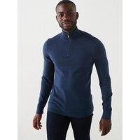 Calvin Klein Merino Quarter Zip Knitted Polo Shirt - Dark Blue