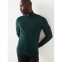 Calvin Klein Merino Quarter Zip Knitted Polo Shirt - Dark Green