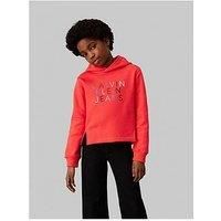 Calvin Klein Jeans Girls Colour Logo Fleece Hoodie - Red