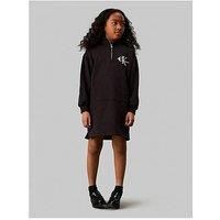 Calvin Klein Jeans Girls Teddy Monogram Zip Fleece Dress - Black