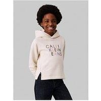 Calvin Klein Jeans Girls Colour Logo Fleece Hoodie - Cream