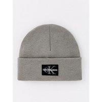 Calvin Klein Jeans Mono Logo Patch Beanie Hat - Grey