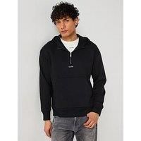 Calvin Klein Nano Logo Half Zip Cotton Modal Hoodie - Black