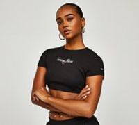 Tommy Jeans Womens Essential Ultra Cropped Fit T-Shirt - Black - Size L