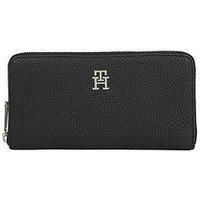 Tommy Hilfiger Women/'s TH Emblem Large ZA Wallets, Black, One Size