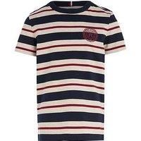 Tommy Hilfiger Boys Striped Stamp Short Sleeve T-Shirt Merino Melange/Global Stripes - Multi
