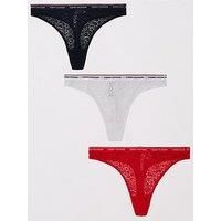 Tommy Hilfiger Women/'s 3 Pack Thong Lace (Ext Sizes) Uw0uw04896 Thongs, Multicolour (Desert Sky/White/Primary Red), M