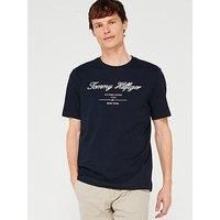Tommy Hilfiger Regular Fit Embroided Script Logo T-Shirt - Navy