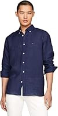 Tommy Hilfiger Men/'s Pigment Dyed LI Solid RF Shirt MW0MW34602 Casual, Carbon Navy, L