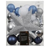 Kaemingk Shatterproof Bauble & Star Tree Topper Set, Blue & Silver