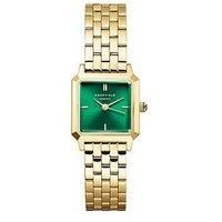 Rosefield Boxelle Green Sunray Dial In Gold Ip
