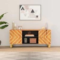 vidaXL Solid Wood TV Cabinet - Modern Brown and Black Media Stand with Storage, Mango Wood Construction and Iron Legs, Ideal for Living Room or Bedroom, 105cm x 33.5cm x 46cm
