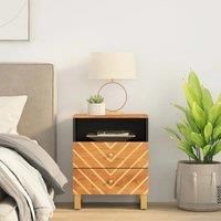 vidaXL Bedside Cabinet with Iron Legs, Solid Mango Wood & MDF Construction, Brown and Black, Integrated Storage Drawers for Bedroom Decor
