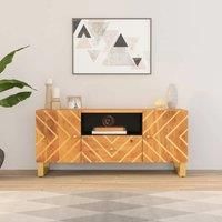 vidaXL Solid Mango Wood TV Cabinet - Durable Media Unit with Iron Legs, Ample Storage, Display Surface in Brown and Black Colour