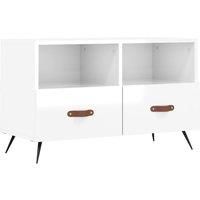 vidaXL TV Cabinet-High Gloss White-Engineered Wood Construction-Iron Legs-Modern TV Console with Storage-80x36x50 cm