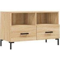 vidaXL Trendy TV Cabinet in Sonoma Oak - Engineered Wood and Iron Construction Media Stand with Storage Drawers and Compartments