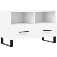 vidaXL TV Cabinet in White with Engineered Wood and Iron Legs, Space-Saving Design with 2 Drawers and 2 Compartments, Great Display Stand for Living Room or Bedroom