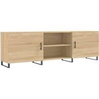vidaXL TV Cabinet Engineered Wood- Sonoma Oak, Modern Media Unit with 4 Storage Compartments and Iron Legs - 150x30x50 cm