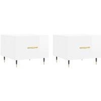 vidaXL 2pcs Coffee Tables in High Gloss White, Engineered Wood with Drawer Storage, Robust Iron Legs, Living Room Furniture, 50x50x40cm