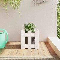 vidaXL Garden Planter with Fence Design- Solid White Pine Wood, Versatile Use for Indoor and Outdoor, Easy Assembly Required, Size: 30x30x30 cm