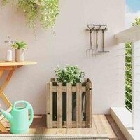 vidaXL Solid Pine Wood Garden Planter - Large, Square, Rustic Brown Planter Box with Unique Fence Design for Patio, Deck, or Garden