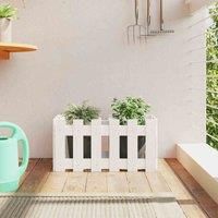 vidaXL Solid Pine Wood Garden Planter - White - Ideal for Planting Flowers and Plants - 60x30x30 cm - Perfect for Outdoor Spaces - Stylish Fence Design