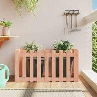 vidaXL Garden Raised Bed with Fence Design - Rectangular Solid Wood Douglas Plant Holder, Outdoor Deck or Patio Decor - Brown