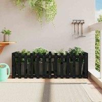 vidaXL Solid Pinewood Garden Raised Bed - Black 150x50x50 cm - Rustic Decorative Outdoor Planter Box with Fence for Flowers and Plants