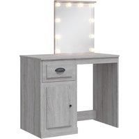 vidaXL Grey Sonoma Makeup Vanity Desk with Adjustable LED Lights and Drawers - Modern Style Dressing Table with Mirror For Bedroom