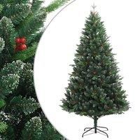 vidaXL Artificial Hinged Christmas Tree with Red Berries - 210 cm, PVC/PE/Metal - Eco-friendly, Reusable Holiday Decor for Indoor Use