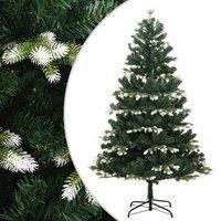 vidaXL Modern Artificial Hinged Christmas Tree with Flocked Snow - Green and White Christmas Decoration with Sturdy Metal Stand, Lifelike PE Tips, 150 cm