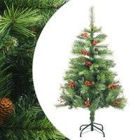"vidaXL Artificial Green Christmas Tree - Lifelike Hinged Design, Decorated with Cones and Berries, Sturdy Metal Stand, 150 cm Tall, PVC Construction"