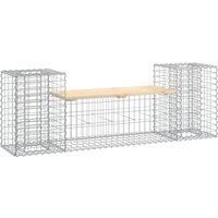 vidaXL Solid Wood Pine Garden Bench with Gabion Design, Galvanised Steel Base, and Attached Planter Boxes - Compact and Versatile for Outdoor Spaces