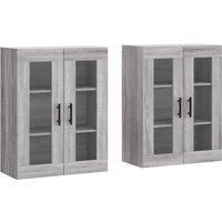 vidaXL Wall Mounted Cabinets, Twin Pack - Grey Sonoma with Glass Door, Engineered Wood Storage Cabinets for Living Room.