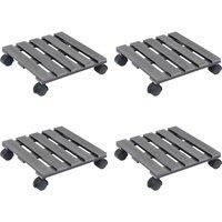 vidaXL WPC Plant Trolleys - Set of 4, Grey, 30x30x7.5cm, Durable Outdoor Use, 100kg Load Capacity and 360° Rotatable Castors