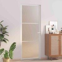vidaXL Interior Door - Tempered Matt Glass and Aluminium - Modern Design, Privacy Protection, Sturdy Structure, White and Transparent, 76x201.5 cm