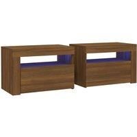 vidaXL Bedside Cabinets with RGB LED Lights - Brown Oak, Set of 2 - Contemporary Nightstands/Side Tables/End Tables for Bedroom or Living Room, Engineered Wood Construction