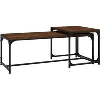 vidaXL Coffee Tables Set - Brown Oak, Engineered Wood, Industrial Style, Space-Saving, Adjustable Legs