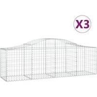 vidaXL Outdoor Arched Gabion Baskets, 3 pcs, Galvanised Iron, Durable Garden Barrier, Easy Assembly, Versatile for Patio, Backyard, Front Yard, Silver